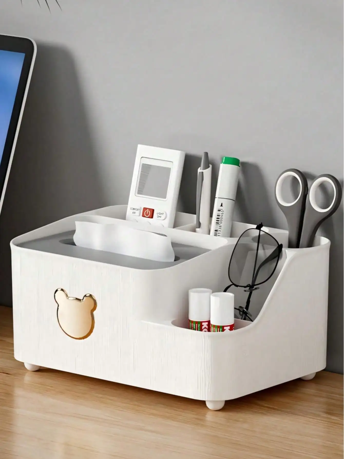 Multifunctional Desktop Organizer Box, Combining Tissue Box, Remote Control Holder, And Glasses Storage In One – White Plastic Portable Home And Office Supplies Organizer Box, Suitable For Storing Small Essentials | Stylish And Modern Design | Plastic Sto
Multifunctional Desktop Organizer Box, Combining Tissue Box, Remote Control Holder, And Glasses Storage In One – White Plastic Portable Home And Office Supplies Organizer Box, Suitable For Storing Small Essentials | Stylish And Modern Design | Plastic Sto