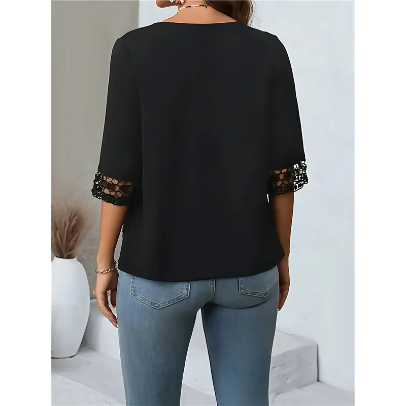 ABP-Женский повседневный кардиган с рукавами 3/4, модные свободные рубашки с открытой передней частью, однотонная кружевная блузка, наряды 
ABP-Женский повседневный кардиган с рукавами 3/4, модные свободные рубашки с открытой передней частью, однотонная кружевная блузка, наряды
