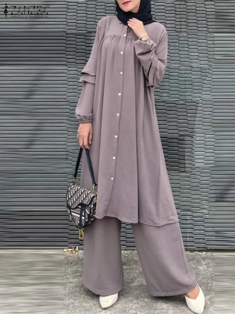 Women Autumn Sets Muslim Fashion Tracksuits ZANZEA Stylish Wide Leg Pant Sets Female Blouse Causal Long Shirts & Trousers Suit
Women Autumn Sets Muslim Fashion Tracksuits ZANZEA Stylish Wide Leg Pant Sets Female Blouse Causal Long Shirts & Trousers Suit