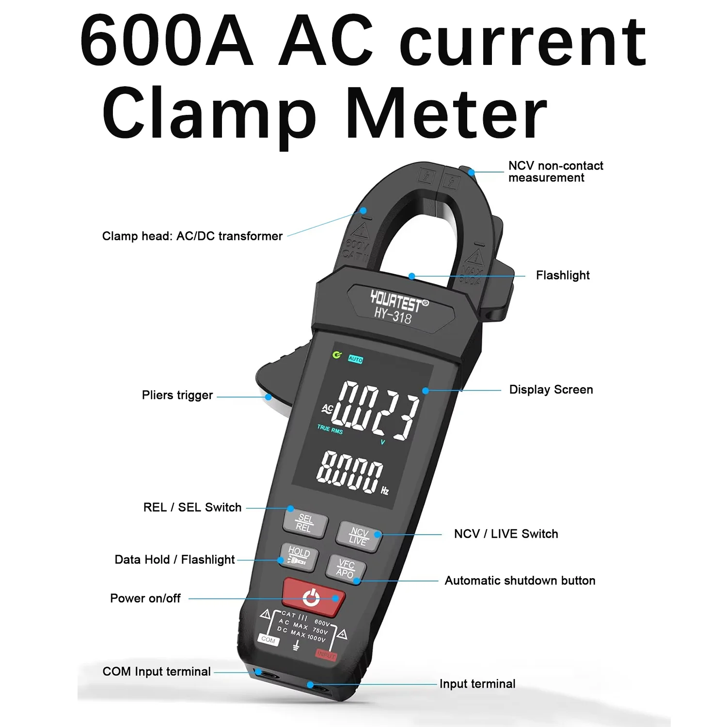Digital Clamp Meter Pro 4000 Counts AC 600A AC DC Current Clamp True RMS Pliers Ammeter Voltmeter VFD REL Ohm Capacitor Tester
Digital Clamp Meter Pro 4000 Counts AC 600A AC DC Current Clamp True RMS Pliers Ammeter Voltmeter VFD REL Ohm Capacitor Tester