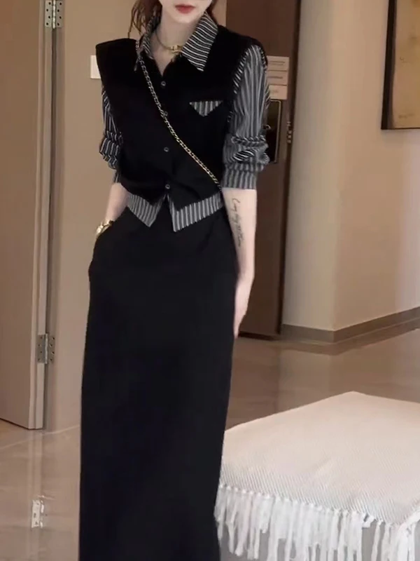 Spring 2026 Slimming Stripe Halter Neck Midi Dress Women's Fashion Set Two-Piece Set Elegant Long Sleeve round Neck Polyester...
Spring 2026 Slimming Stripe Halter Neck Midi Dress Women's Fashion Set Two-Piece Set Elegant Long Sleeve round Neck Polyester...
