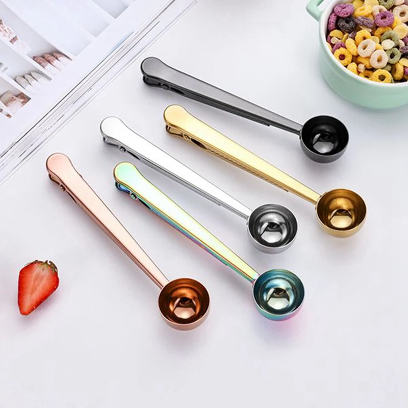 5 Piece Coffee Scoop Clip 2-In-1 Coffee Measuring Spoon Stainless Steel With Sealing Clips Long Handle Spoon Bag Clip
5 Piece Coffee Scoop Clip 2-In-1 Coffee Measuring Spoon Stainless Steel With Sealing Clips Long Handle Spoon Bag Clip