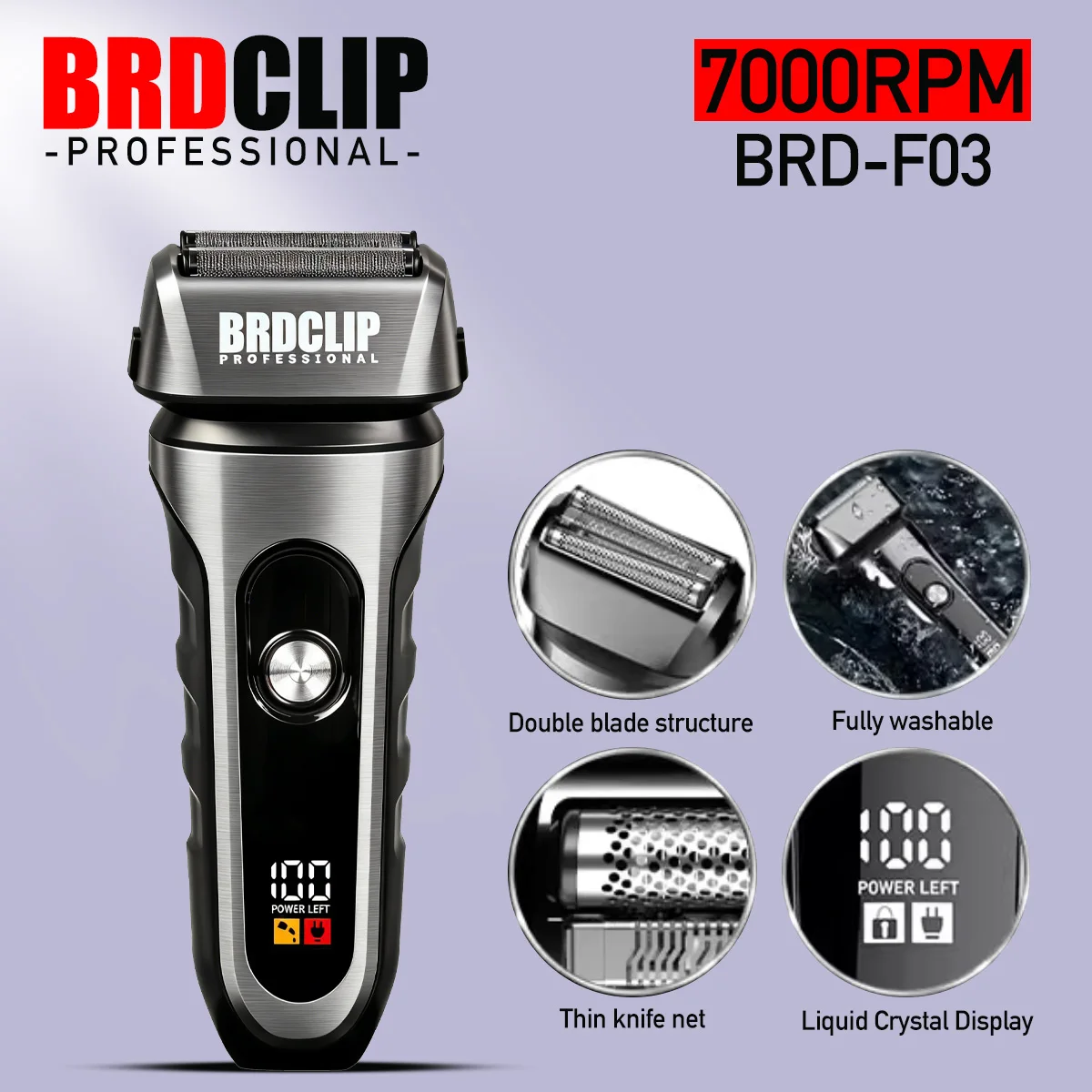 Men's Household Double Blade Electric Shaver LCD Display 7000rpm High-speed Shaving Hair Trimming and Beard Trimmer
Men's Household Double Blade Electric Shaver LCD Display 7000rpm High-speed Shaving Hair Trimming and Beard Trimmer