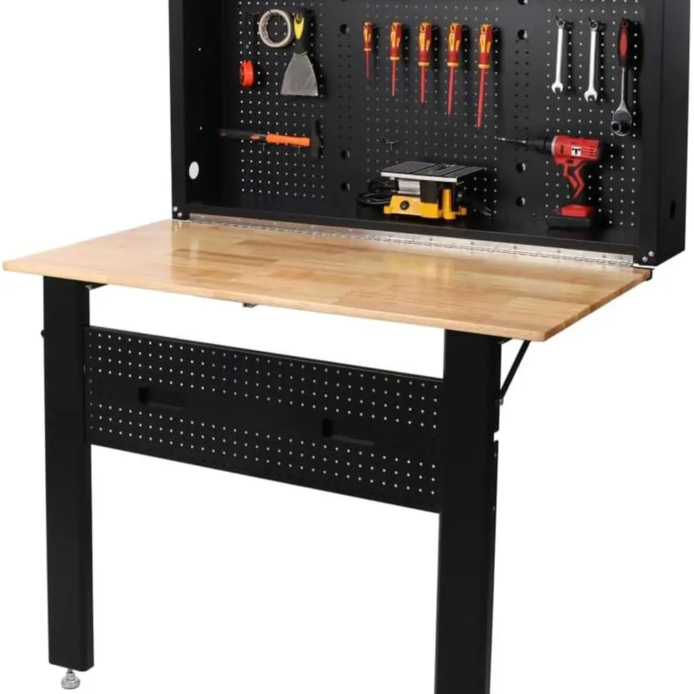 Прочный складной настенный верстак со столешницей из каучукового дерева, перфорированная доска для инструментов, вмещает 440 фунтов
Прочный складной настенный верстак со столешницей из каучукового дерева, перфорированная доска для инструментов, вмещает 440 фунтов