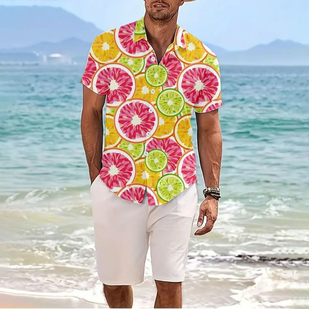 2025 Summer New Men's Fruit Print Short Sleeve Shirt Retro Casual Fashion Loose Personality Hawaiian Seaside Vacation Men's Tops
2025 Summer New Men's Fruit Print Short Sleeve Shirt Retro Casual Fashion Loose Personality Hawaiian Seaside Vacation Men's Tops