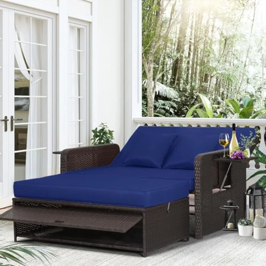 Outdoor Daybed, Wicker Loveseat Sofa Set with 4-Postion Adjustable Backrest, Storage Ottoman, Cushions, Rattan Double Bed Loung
Outdoor Daybed, Wicker Loveseat Sofa Set with 4-Postion Adjustable Backrest, Storage Ottoman, Cushions, Rattan Double Bed Loung