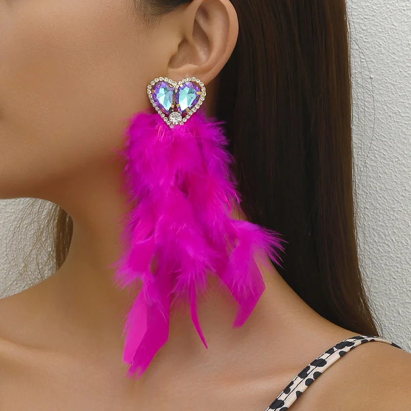 Fashon Exaggerate Long Drop Earrings For Women Rose Red Feather Tassel Dangle Earring brincos bijoux Crystal Heart Jewelry Gift
Fashon Exaggerate Long Drop Earrings For Women Rose Red Feather Tassel Dangle Earring brincos bijoux Crystal Heart Jewelry Gift