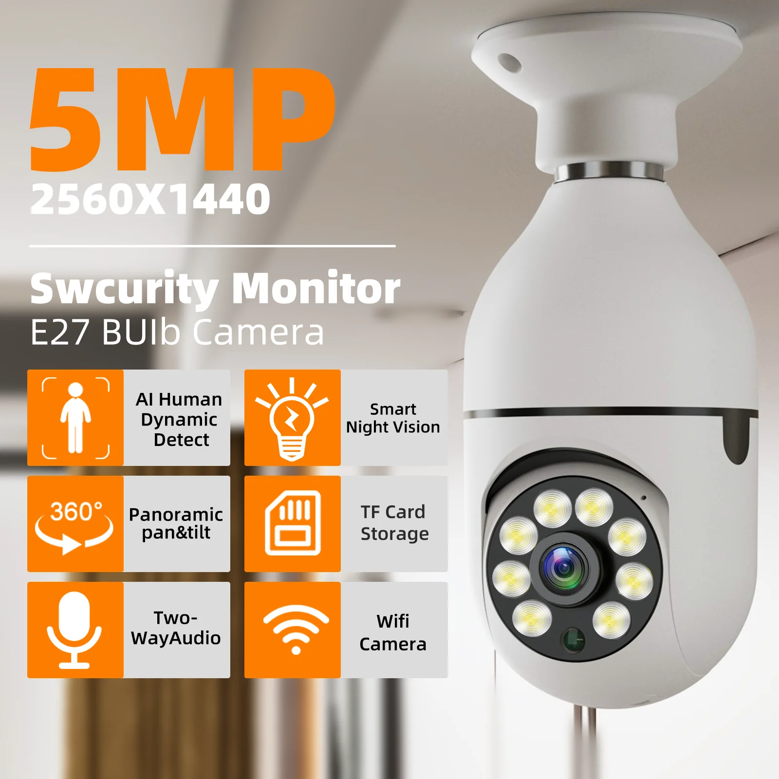 5G Wifi 5MP E27 Bulb Surveillance Camera Indoor 4X Digital Zoom AI Human Detect Full Color Night Vision Wireless Cam Smart Home
5G Wifi 5MP E27 Bulb Surveillance Camera Indoor 4X Digital Zoom AI Human Detect Full Color Night Vision Wireless Cam Smart Home