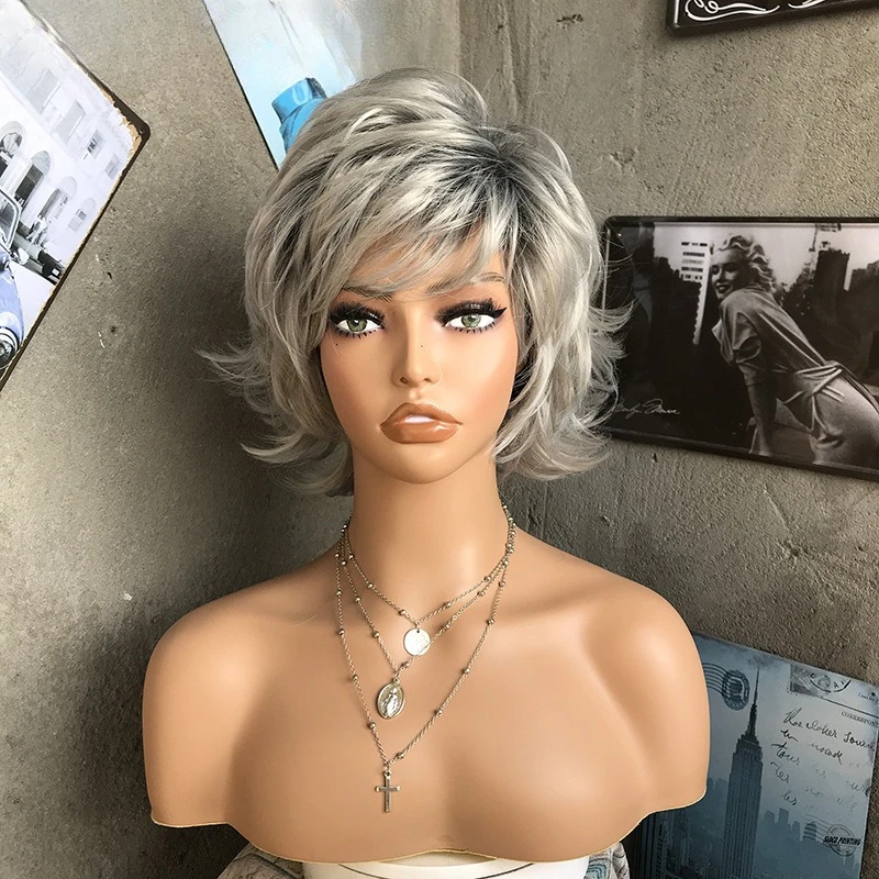 European and American fashion silver gray short curly hair chemical fiber mechanism wig female headgear
European and American fashion silver gray short curly hair chemical fiber mechanism wig female headgear
