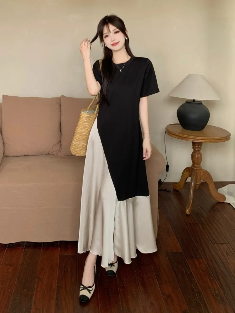 plus Size Summer New Splice Elegant Fake Two-Piece Short Sleeve Dress Women's Irregular High-End Long Dress Korean Style
plus Size Summer New Splice Elegant Fake Two-Piece Short Sleeve Dress Women's Irregular High-End Long Dress Korean Style