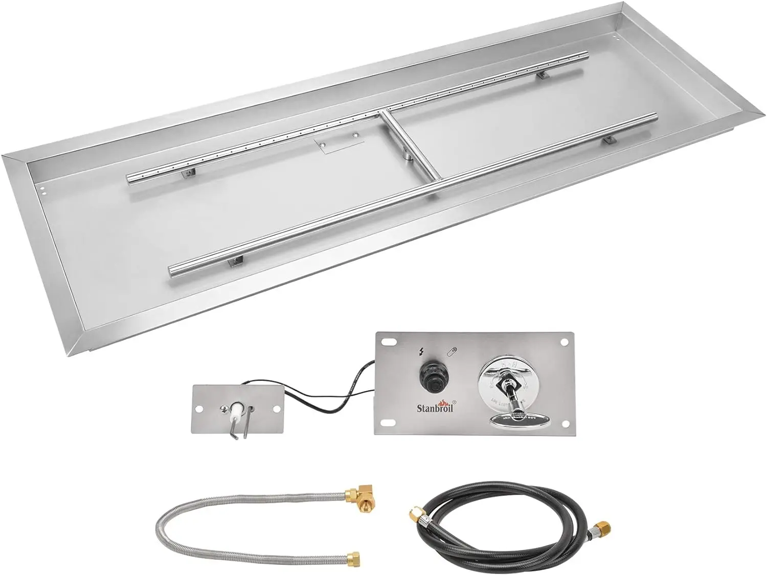 48 inch Rectangular Drop-in Fire Pit Pan with Spark Ignition Kit Natural Gas Version, Rated for up to 185,000 BTU Max
48 inch Rectangular Drop-in Fire Pit Pan with Spark Ignition Kit Natural Gas Version, Rated for up to 185,000 BTU Max