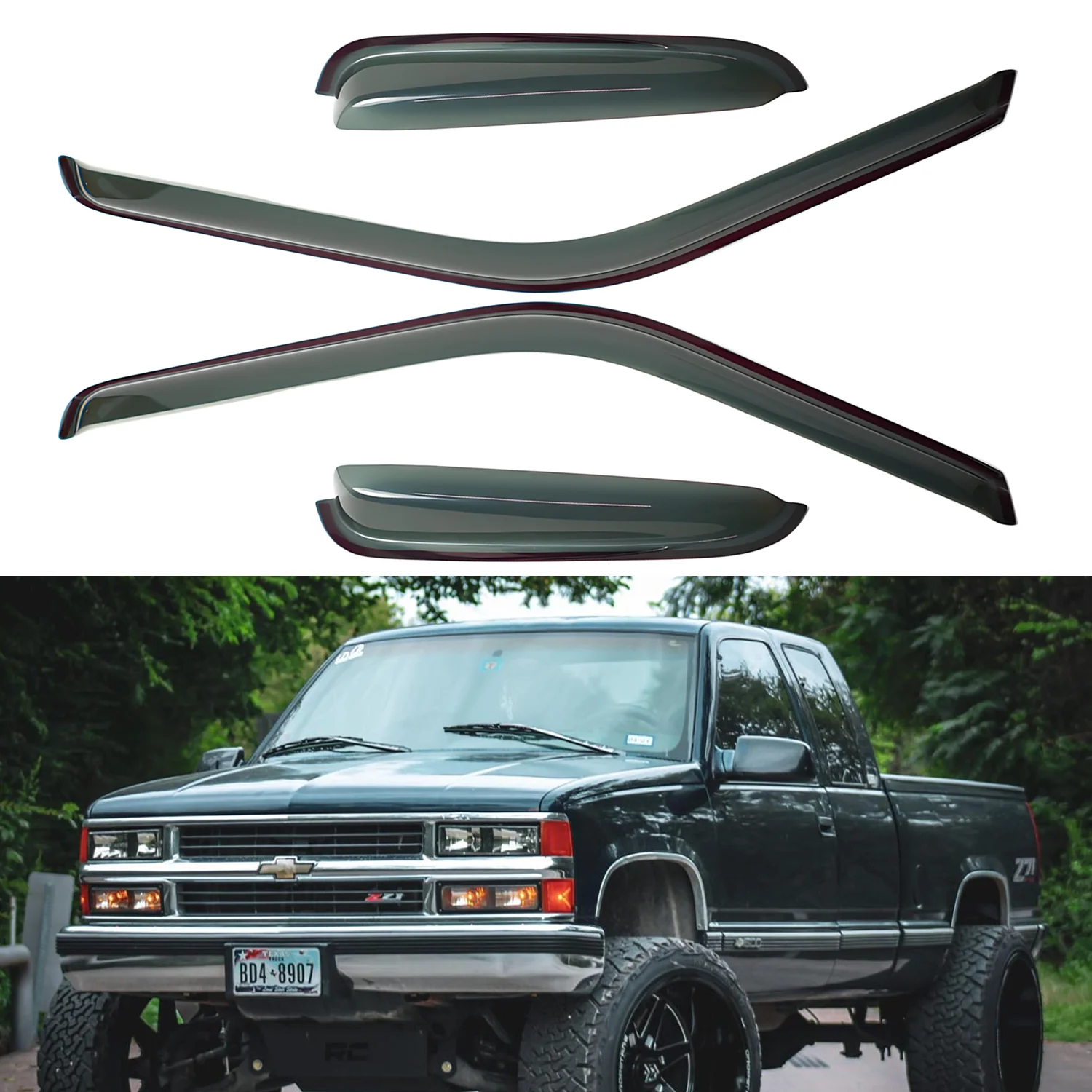 For Chevrolet C1500 K1500 1988-1999 Wind Deflectors Tinted 4pcs Set External Window Visor Sun Rain Vent Guards No Drain Channel 1.5MM Thickness
For Chevrolet C1500 K1500 1988-1999 Wind Deflectors Tinted 4pcs Set External Window Visor Sun Rain Vent Guards No Drain Channel 1.5MM Thickness