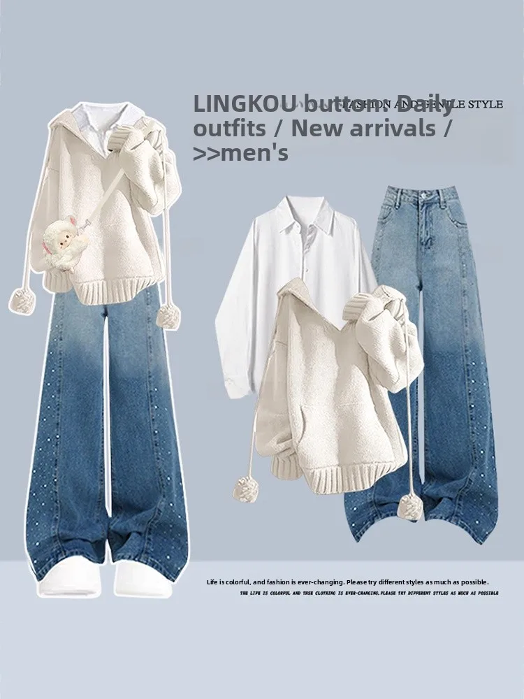 Модный осенний комплект большого размера: женская толстовка Dopane, базовая футболка, джинсы, комплект из трех предметов, повседневный свободный крой, длинный рукав.
Модный осенний комплект большого размера: женская толстовка Dopane, базовая футболка, джинсы, комплект из трех предметов, повседневный свободный крой, длинный рукав.