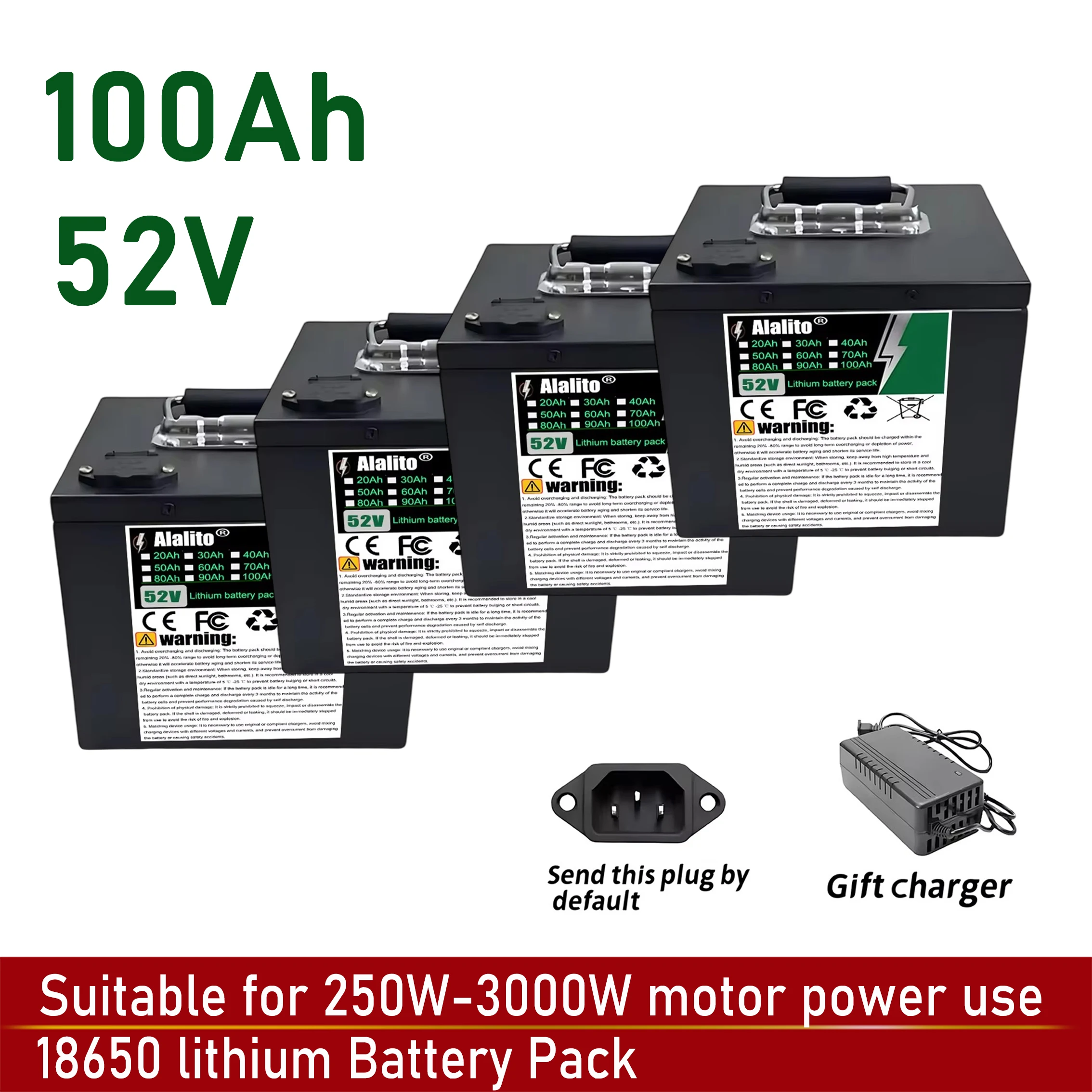 18650 lithium-ion battery, 52V 20Ah-100Ah, suitable for replacing batteries in equipment below 3000W, air freight
18650 lithium-ion battery, 52V 20Ah-100Ah, suitable for replacing batteries in equipment below 3000W, air freight