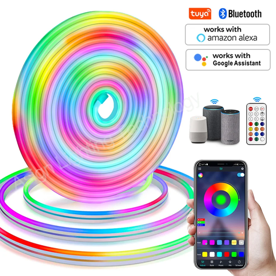 DC12V Smart RGB LED Neon Strip Light RGBIC Dreamcolor Led Tape Dimmable Flexible Ribbon Remote Control For Home Decor Lighting
DC12V Smart RGB LED Neon Strip Light RGBIC Dreamcolor Led Tape Dimmable Flexible Ribbon Remote Control For Home Decor Lighting