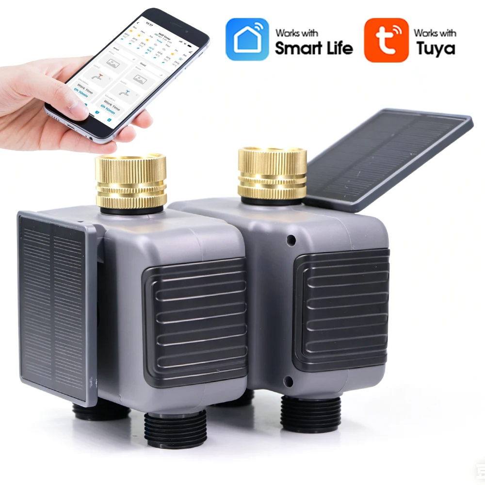 Tuya Smart Solar 2-Zone Wifi Timer IP55 2-Way Garden Timed Irrigation Controller APP Remote Control Automatic Watering System
Tuya Smart Solar 2-Zone Wifi Timer IP55 2-Way Garden Timed Irrigation Controller APP Remote Control Automatic Watering System