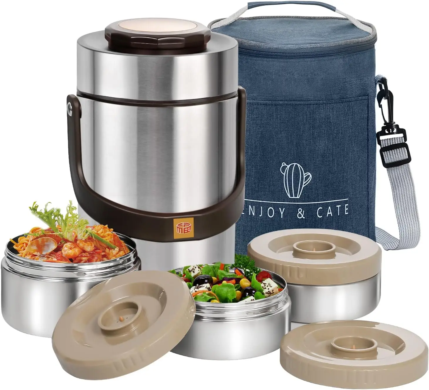 67 oz Stainless Steel Vacuum Insulated Wide Mouth Food Jar with 3 Tier Stackable Bento Lunch Boxes for Hot Soup
67 oz Stainless Steel Vacuum Insulated Wide Mouth Food Jar with 3 Tier Stackable Bento Lunch Boxes for Hot Soup
