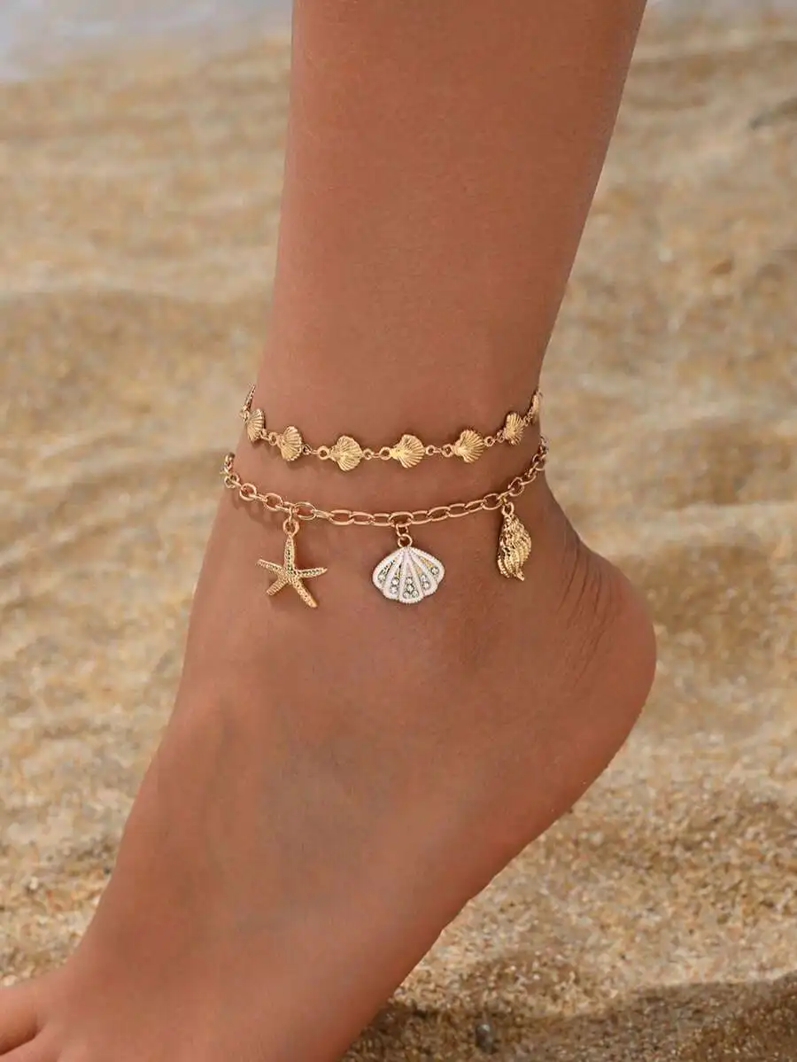 Two-Piece Beach-Themed Anklet Set With Starfish And Shell Charms, Elegant Foot Jewelry For Summer Vacations And Casual Outfits
Two-Piece Beach-Themed Anklet Set With Starfish And Shell Charms, Elegant Foot Jewelry For Summer Vacations And Casual Outfits