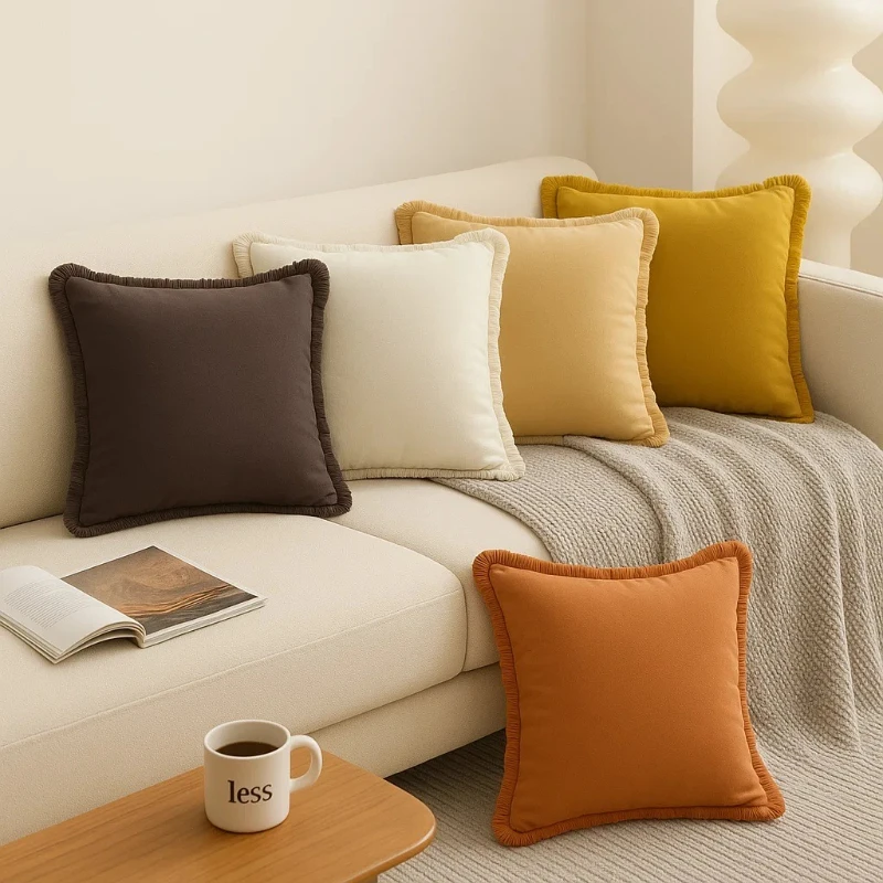 Solid Color Washed Cotton Throw Pillow Cover with Fringed Edges Soft Decorative Cushion Cover for Living Room Office and Sofa 
Solid Color Washed Cotton Throw Pillow Cover with Fringed Edges Soft Decorative Cushion Cover for Living Room Office and Sofa