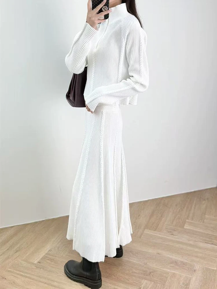 Ранняя осень, новые модные белые вязаные топы, женские повседневные свитера с воротником-стойкой и полумолнией, пуловер или женская юбка с высокой талией
Ранняя осень, новые модные белые вязаные топы, женские повседневные свитера с воротником-стойкой и полумолнией, пуловер или женская юбка с высокой талией