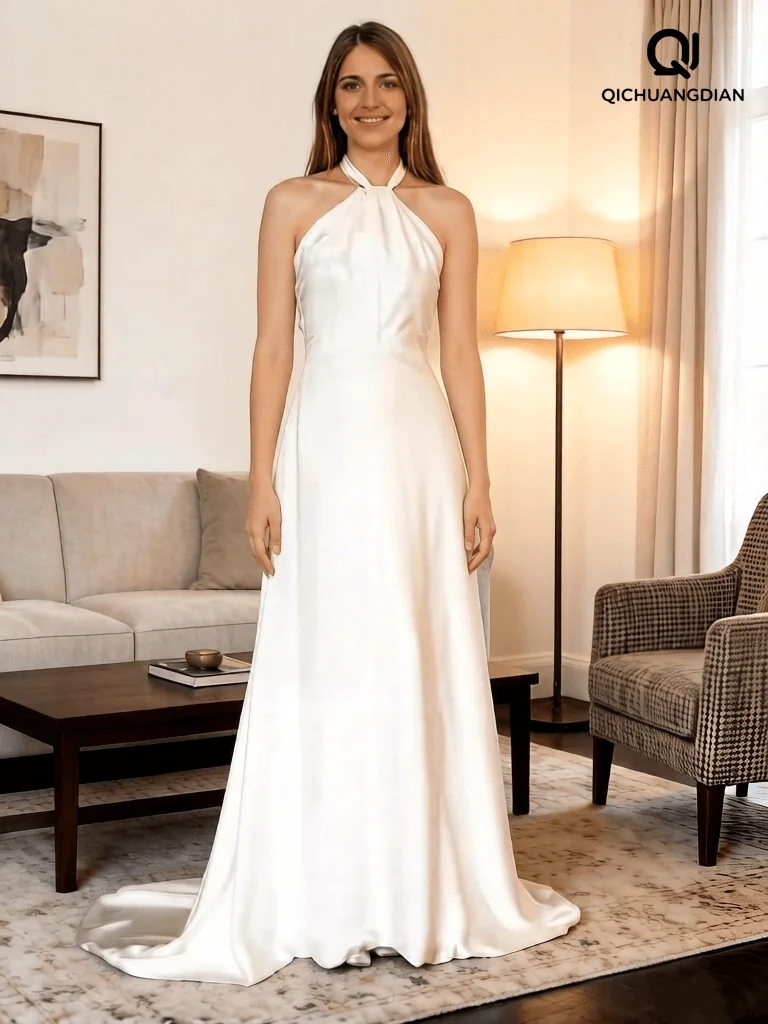 Customized Simple Satin Halter Backless Waist Cinching A-Line Bridal Engagement Dress Bridal Morning Gown vestido robe de mariée
Customized Simple Satin Halter Backless Waist Cinching A-Line Bridal Engagement Dress Bridal Morning Gown vestido robe de mariée