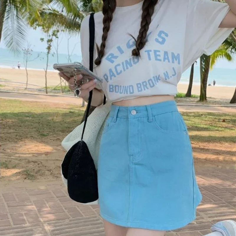 With Pocket Mini Tight Jeans Skirts for Women Wrap Zipper Blue High Waist Short Woman Denim Skirt A Line New in Cheap Casual V
With Pocket Mini Tight Jeans Skirts for Women Wrap Zipper Blue High Waist Short Woman Denim Skirt A Line New in Cheap Casual V
