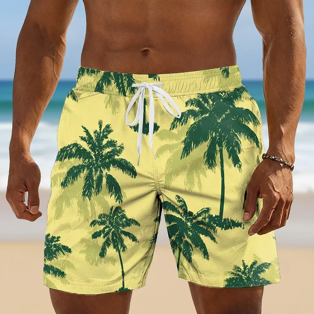 Men's Spring Summer Casual Shorts, Yellow Green Palm Tree Print Drawstring Swim Trunks for Holiday Beach & Casual Wear
Men's Spring Summer Casual Shorts, Yellow Green Palm Tree Print Drawstring Swim Trunks for Holiday Beach & Casual Wear