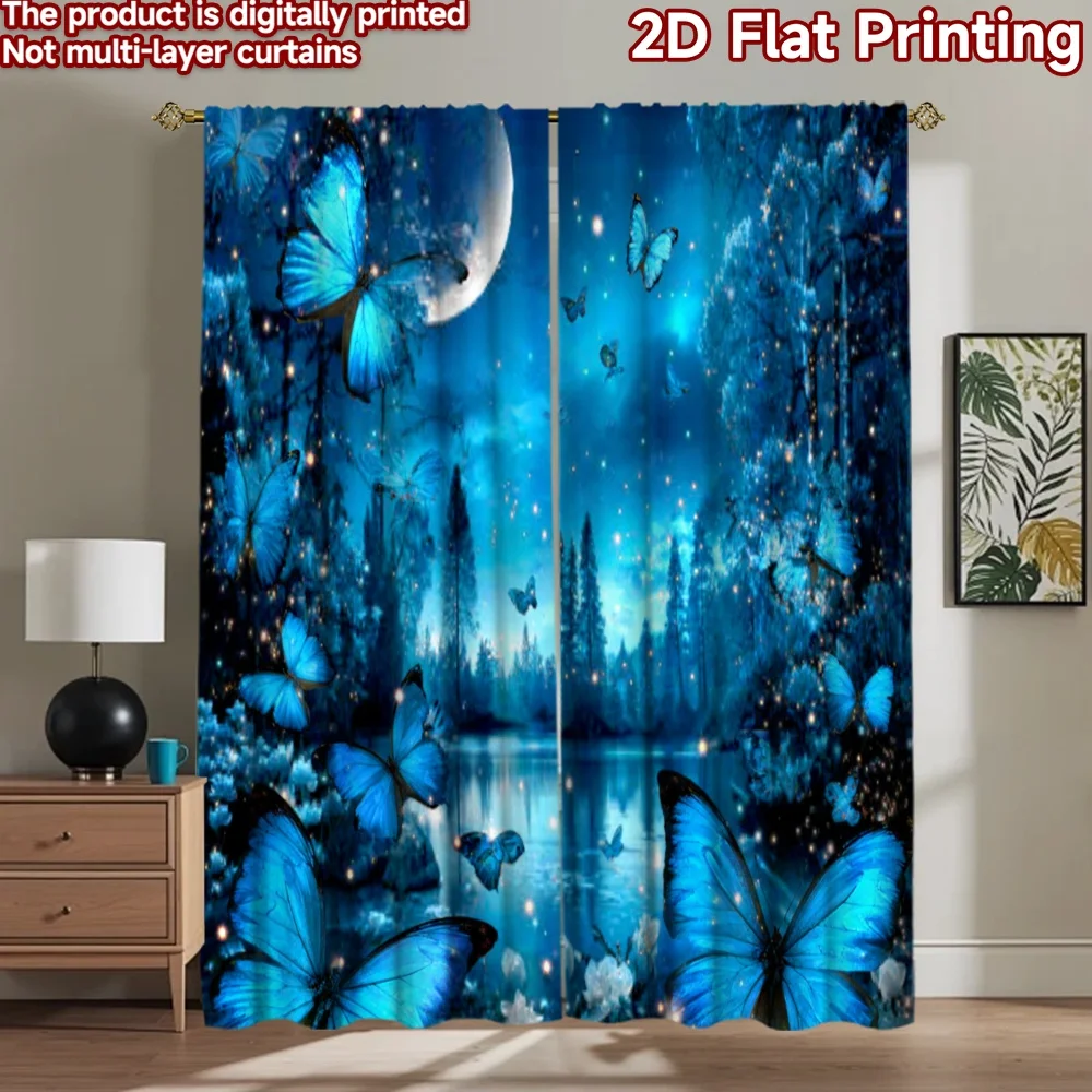 2D flat printing 2pcs Curtains Blue Butterflies Night Moon Digital Printed Polyester Drapes Birthday Party Use for Booths Studio
2D flat printing 2pcs Curtains Blue Butterflies Night Moon Digital Printed Polyester Drapes Birthday Party Use for Booths Studio