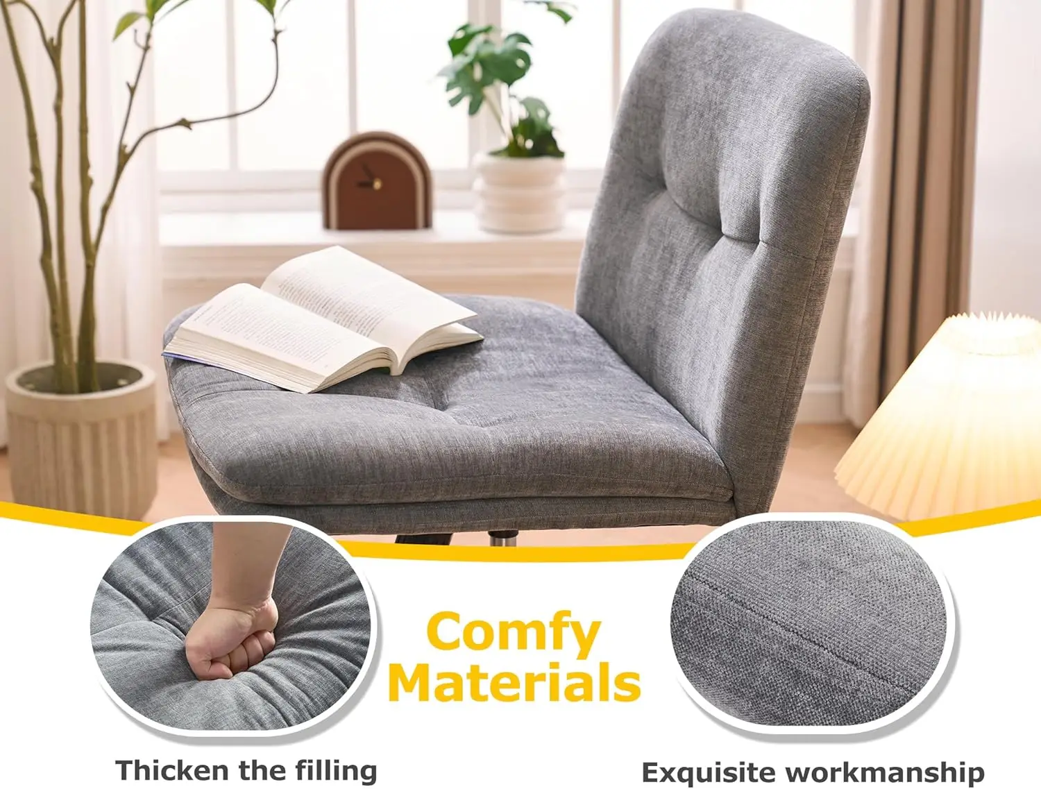 Office Desks Chair Armless Criss Cross No Wheels Vanity Chair Pu-Padded Comfy Mid-Back Ergonomic Computer Chair Comfortable
Office Desks Chair Armless Criss Cross No Wheels Vanity Chair Pu-Padded Comfy Mid-Back Ergonomic Computer Chair Comfortable