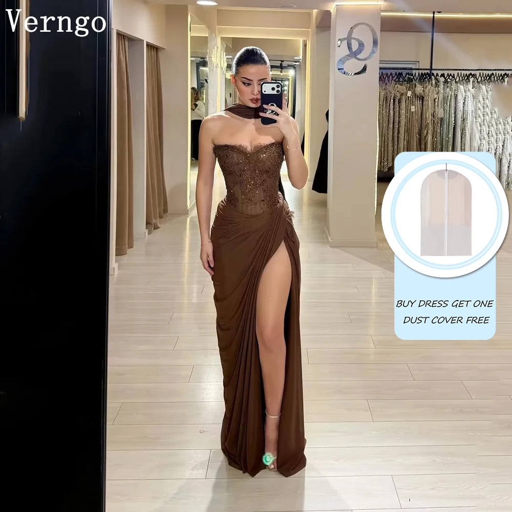 Verngo Brown Chiffon Evening Dress Sequined Strapless Mermaid Side Slit Prom Gowns Women Modern Party Dress Customized
Verngo Brown Chiffon Evening Dress Sequined Strapless Mermaid Side Slit Prom Gowns Women Modern Party Dress Customized