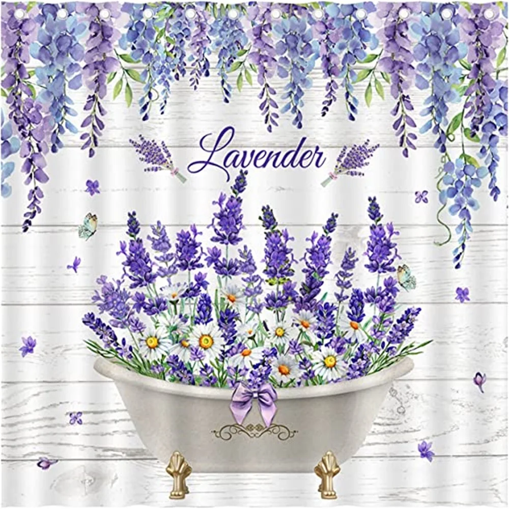 Purple Lavender Shower Curtains Rustic Farmhouse Watercolour Lilac Floral Rustic Wood Panel Plant Polyester Home Bathroom Decor 
Purple Lavender Shower Curtains Rustic Farmhouse Watercolour Lilac Floral Rustic Wood Panel Plant Polyester Home Bathroom Decor