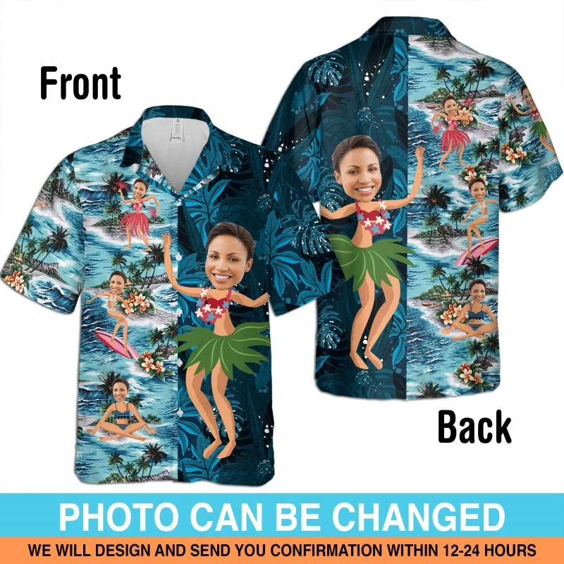 Гавайская рубашка с портретной графикой по индивидуальному заказу для мужчин, серфинг, 3D принт, с коротким рукавом, летние свободные уличные рубашки Aloha, блузки с лацканами 
Гавайская рубашка с портретной графикой по индивидуальному заказу для мужчин, серфинг, 3D принт, с коротким рукавом, летние свободные уличные рубашки Aloha, блузки с лацканами