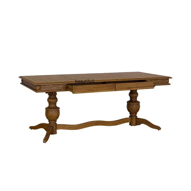New style American country solid wood rectangular western dining table retro restaurant home oak dining table and chairs
New style American country solid wood rectangular western dining table retro restaurant home oak dining table and chairs