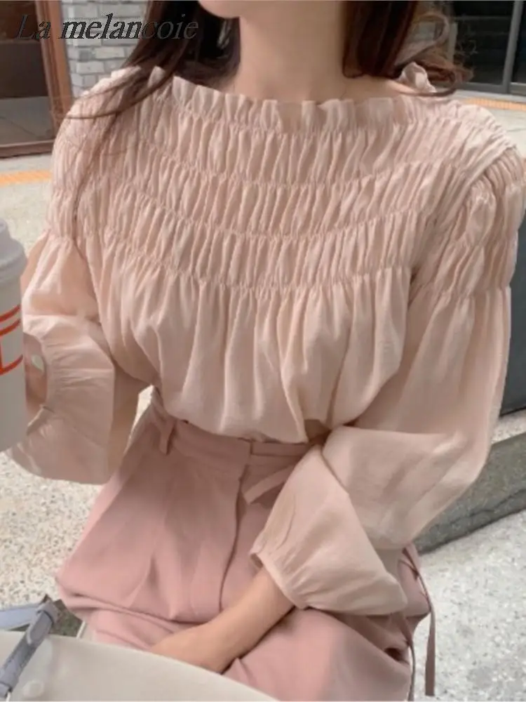 Elegant Chic Shirts For Women 2024 Spring New Fashion Korean Ruffled Wooden Ear Edge Slash Neck Blouse Loose Lantern Sleeve Tops
Elegant Chic Shirts For Women 2024 Spring New Fashion Korean Ruffled Wooden Ear Edge Slash Neck Blouse Loose Lantern Sleeve Tops