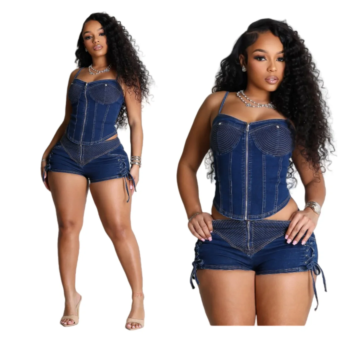 Women Shorts Set Summer Sexy Sleeveless Backless Elastic Denim Halter Top And Jeans Shorts Casual 2 Piece Set Women Denim Suit
Women Shorts Set Summer Sexy Sleeveless Backless Elastic Denim Halter Top And Jeans Shorts Casual 2 Piece Set Women Denim Suit