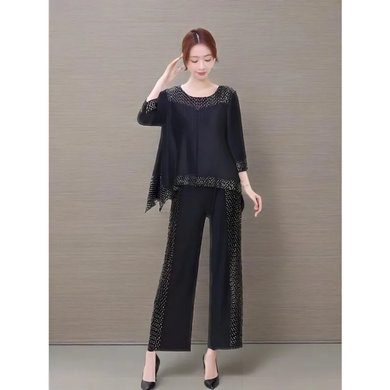 Комплект плиссированных брюк Miyake, свободный повседневный комплект из 2 предметов, топ с индивидуальным дизайном + свободные прямые брюки, комплект женской одежды для пригородных поездок
Комплект плиссированных брюк Miyake, свободный повседневный комплект из 2 предметов, топ с индивидуальным дизайном + свободные прямые брюки, комплект женской одежды для пригородных поездок