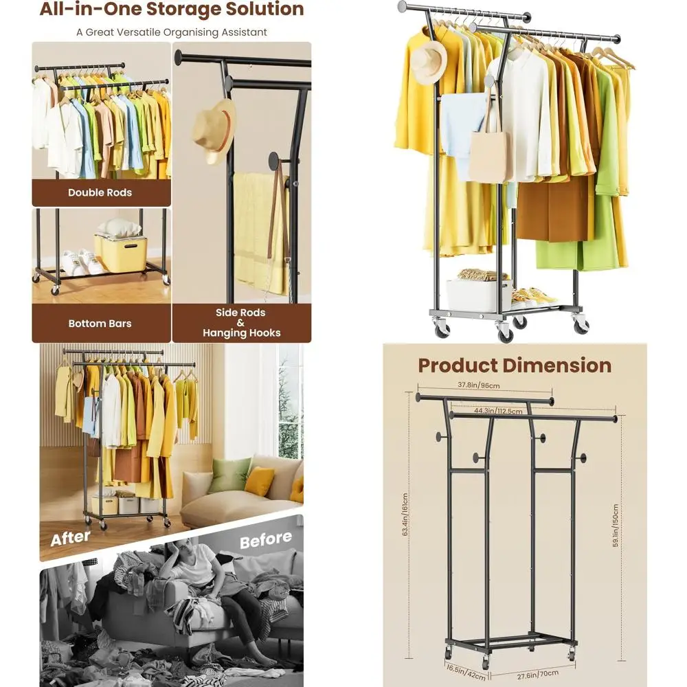Переносная металлическая вешалка для одежды на колесиках, прочная подвесная система хранения для спален, гостиных и прачечных
Переносная металлическая вешалка для одежды на колесиках, прочная подвесная система хранения для спален, гостиных и прачечных