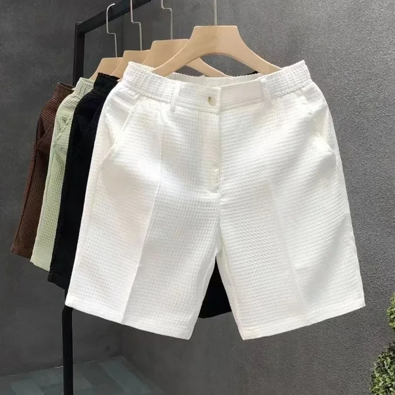 Men's Shorts Plaid Texture Solid Straight-leg Business Social Elastic Waist Button Short Pants Loose Knee Length Casual Short
Men's Shorts Plaid Texture Solid Straight-leg Business Social Elastic Waist Button Short Pants Loose Knee Length Casual Short