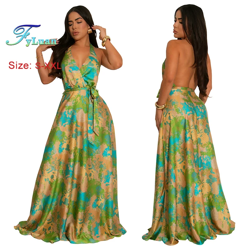 2025 Fashion Women Vacation Outfits Print Lace Up Waist Wrap Long Dress Sleeveless Backless Deep V Neck Beach Hanging Neck Skirt
2025 Fashion Women Vacation Outfits Print Lace Up Waist Wrap Long Dress Sleeveless Backless Deep V Neck Beach Hanging Neck Skirt