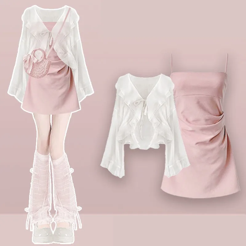 Women's 2025 Summer New Korean Elegant In Dress Matching Set Lady Fashion Chiffon Sunscreen Shirt+Strap Skirt Two Piece Suit
Women's 2025 Summer New Korean Elegant In Dress Matching Set Lady Fashion Chiffon Sunscreen Shirt+Strap Skirt Two Piece Suit