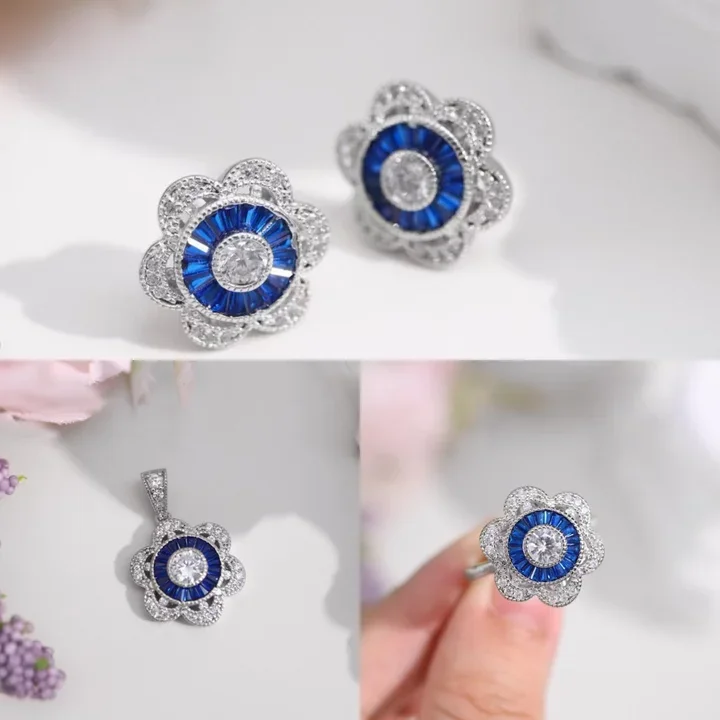 Сертифицированный комплект ювелирных изделий из серебра 925 пробы с синтетическим сапфиром и подсолнухом, выращенный в лаборатории синий драгоценный камень, белый кулон с цветочным рисунком CZ/серьги/кольцо
Сертифицированный комплект ювелирных изделий из серебра 925 пробы с синтетическим сапфиром и подсолнухом, выращенный в лаборатории синий драгоценный камень, белый кулон с цветочным рисунком CZ/серьги/кольцо