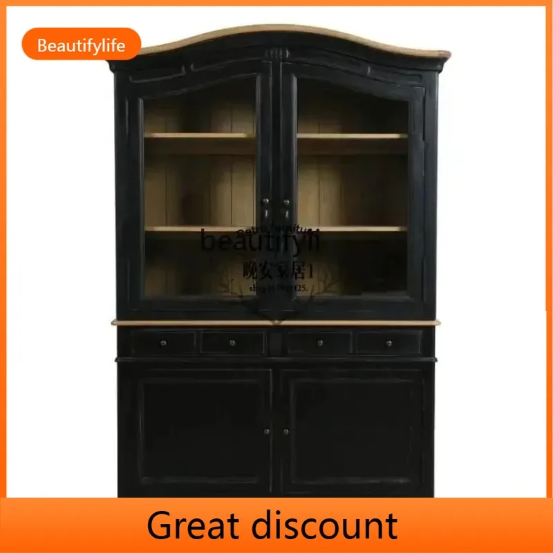 ay55 American rural solid wood dining side cabinet retro and old curved locker French black storage cabinet
ay55 American rural solid wood dining side cabinet retro and old curved locker French black storage cabinet