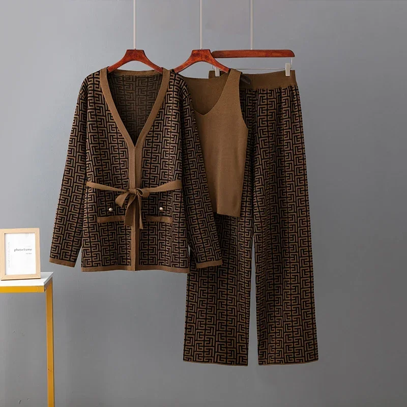 Office Lady Three Pieces Sweater Suits Loose Belt Cardigan+Tank Tops+Drawstring Wide Legs Long Pants Autumn Fashion Solid Sets
Office Lady Three Pieces Sweater Suits Loose Belt Cardigan+Tank Tops+Drawstring Wide Legs Long Pants Autumn Fashion Solid Sets