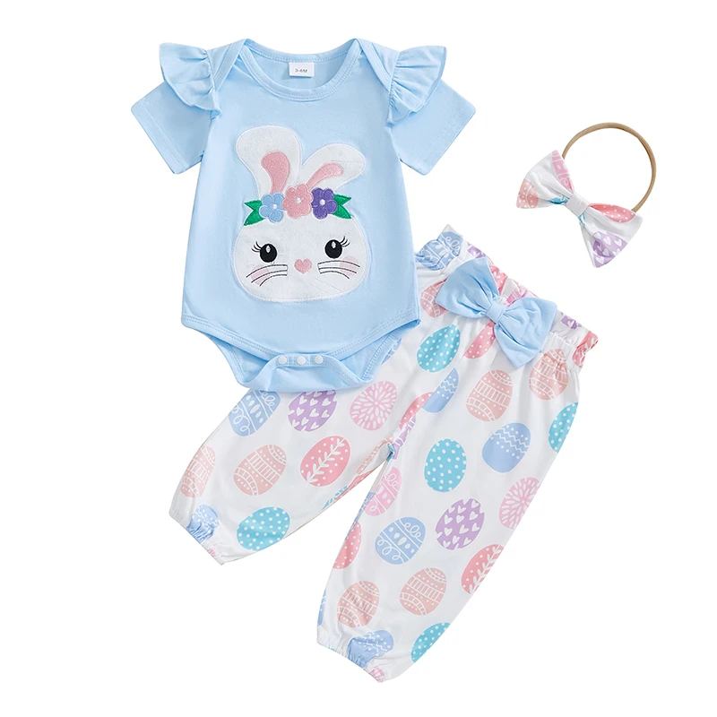 Baby Girl Easter Clothes Bunny Embroidery Short Sleeve Romper with Egg Pattern Pants and Bow Headband
Baby Girl Easter Clothes Bunny Embroidery Short Sleeve Romper with Egg Pattern Pants and Bow Headband