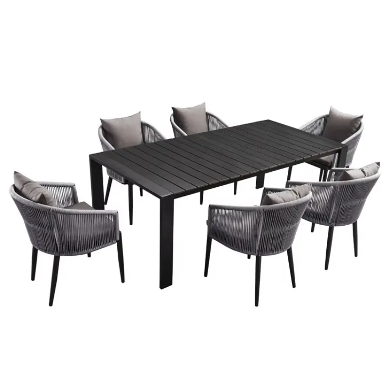 Luxury Garden Cafe Aluminum 7 Piece Dining Sets Furniture Outdoor Patio Restaurant Rope Table and 6 Seater Chairs
Luxury Garden Cafe Aluminum 7 Piece Dining Sets Furniture Outdoor Patio Restaurant Rope Table and 6 Seater Chairs