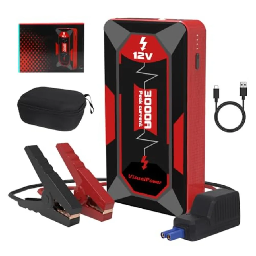 Portable car jump starter for 3000A 12V battery boosting up to 6.0L gas/4.0L diesel engines ABS plastic black casing 9 safety p
Portable car jump starter for 3000A 12V battery boosting up to 6.0L gas/4.0L diesel engines ABS plastic black casing 9 safety p