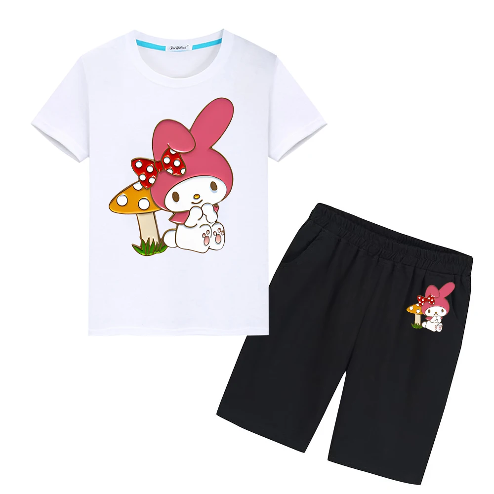 Sanrio Print 100%Cotton T-shirt Kawaii Tops+short Anime Tshirts Melody boy girls Sports Sets kids boutique clothes Children suit
Sanrio Print 100%Cotton T-shirt Kawaii Tops+short Anime Tshirts Melody boy girls Sports Sets kids boutique clothes Children suit