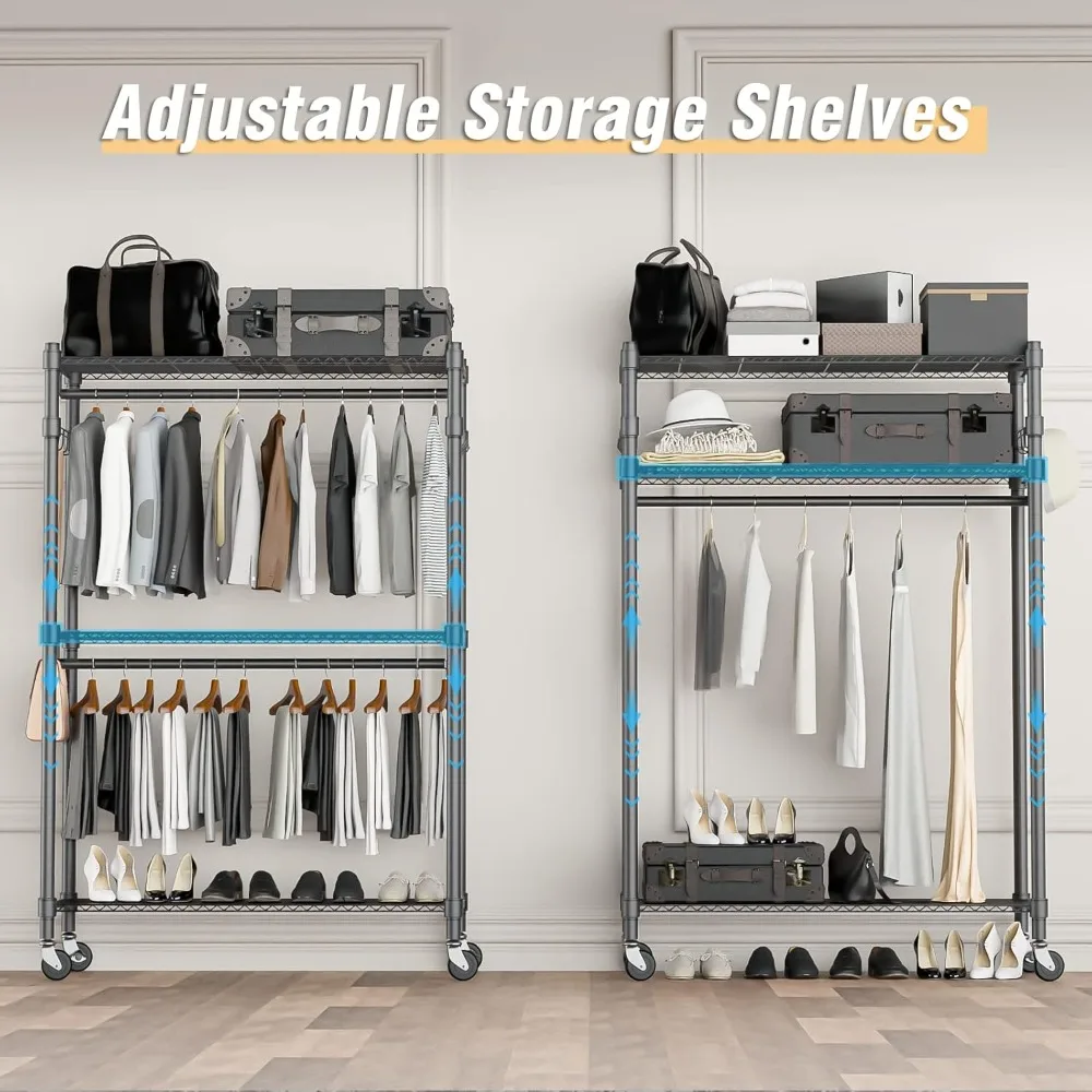 Popular 3 Shelves Duty Wire Shelving Clothing Rolling Rack Heavy w/Wheels&Side Hooks(One Pair Hook and Two Hanging Rods Gray)
Popular 3 Shelves Duty Wire Shelving Clothing Rolling Rack Heavy w/Wheels&Side Hooks(One Pair Hook and Two Hanging Rods Gray)