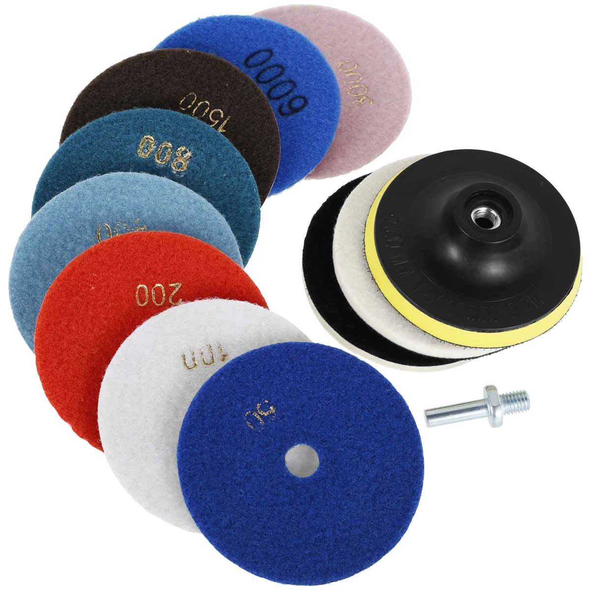 12Pcs Diamond Polishing Pads 4in Granite Polishing Kit w/ 50-6000 Grit Polishing Pad and Backer Pad Wet/Dry Diamond Sanding Pads
12Pcs Diamond Polishing Pads 4in Granite Polishing Kit w/ 50-6000 Grit Polishing Pad and Backer Pad Wet/Dry Diamond Sanding Pads