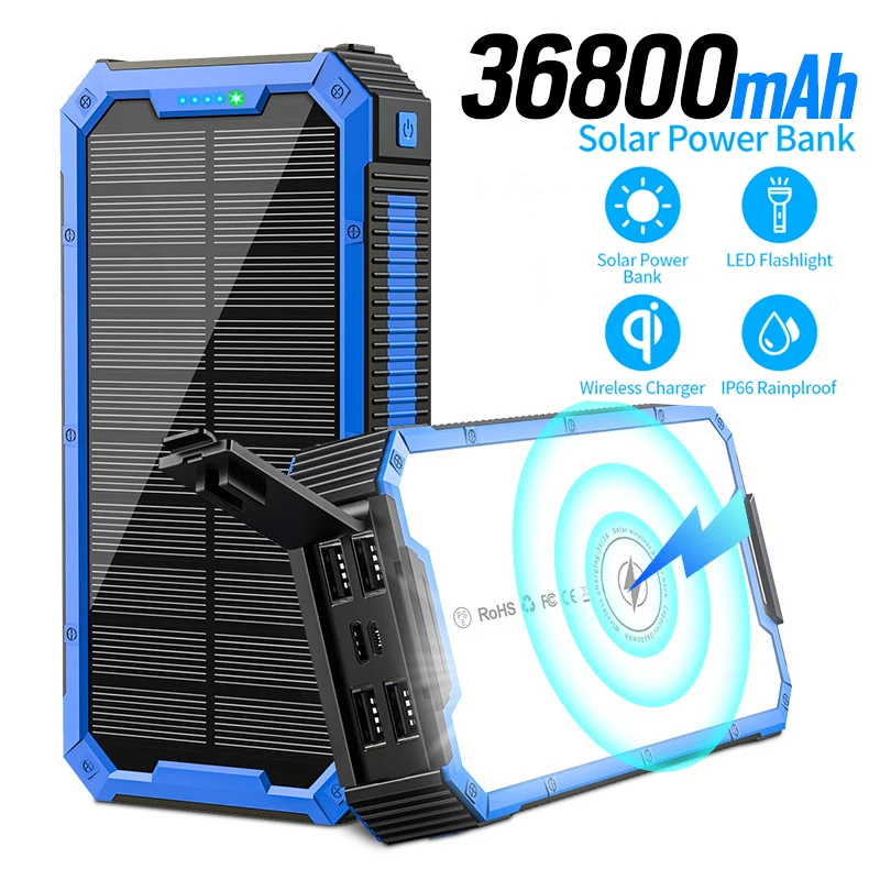36800mAh Wireless Solar Power Bank with Camping Light Portable Fast Charger Powerbank for iPhone 15 Samsung Xiaomi Spare Battery
36800mAh Wireless Solar Power Bank with Camping Light Portable Fast Charger Powerbank for iPhone 15 Samsung Xiaomi Spare Battery